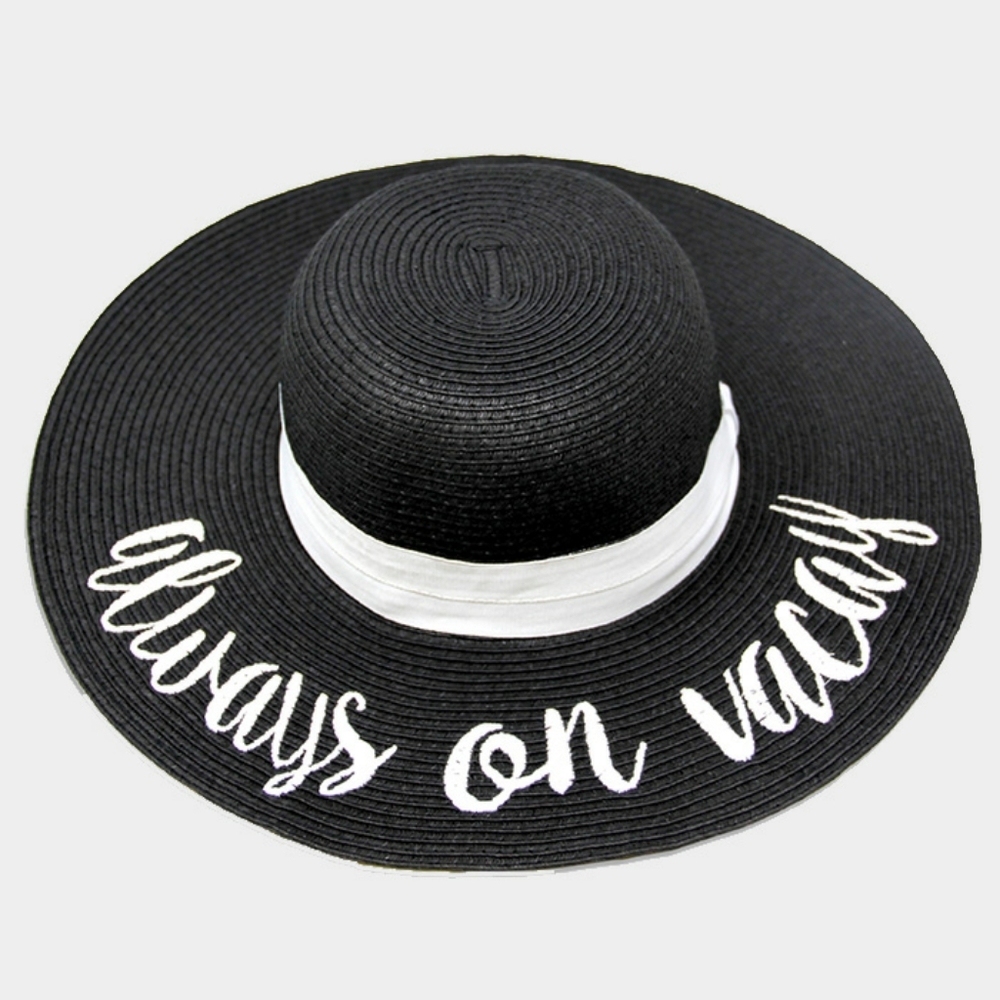 Black White Straw Always On Vacay Floppy Sun Hat - Picture 2 of 2